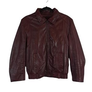 Vintage Wilsons Leather Burgundy Fleece Lined Bomber Jacket Burgundy